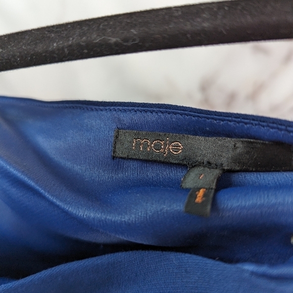 Maje Dress Womens 1 Small Blue One Shoulder Mini Ruffle Assymetric Club Cocktail - Picture 3 of 12